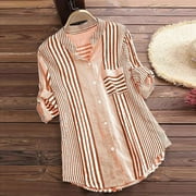 ATIXEL Womens Plus Size Clearance Shirt Women Striped Print T-Shirt V-Neck Loose Fit Top 3/4 Sleeve Blouse